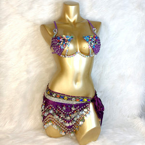 Samba Carnival Wire Bra & Belt Set Hand Made 4 Piece Belly dancing WIRE BRA + BELLY DANCE HIP scarves 320 piece coins