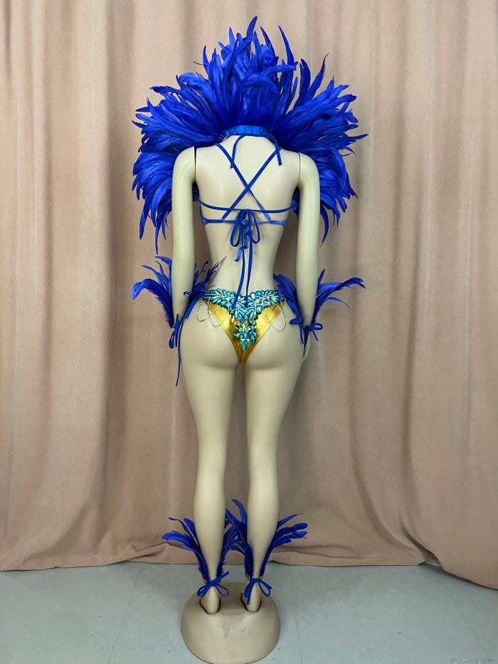 Top Quality Handmade Samba Rio Carnival Wire Bra+Belt+feather shawl With Stone Sexy Belly Dancing Costume