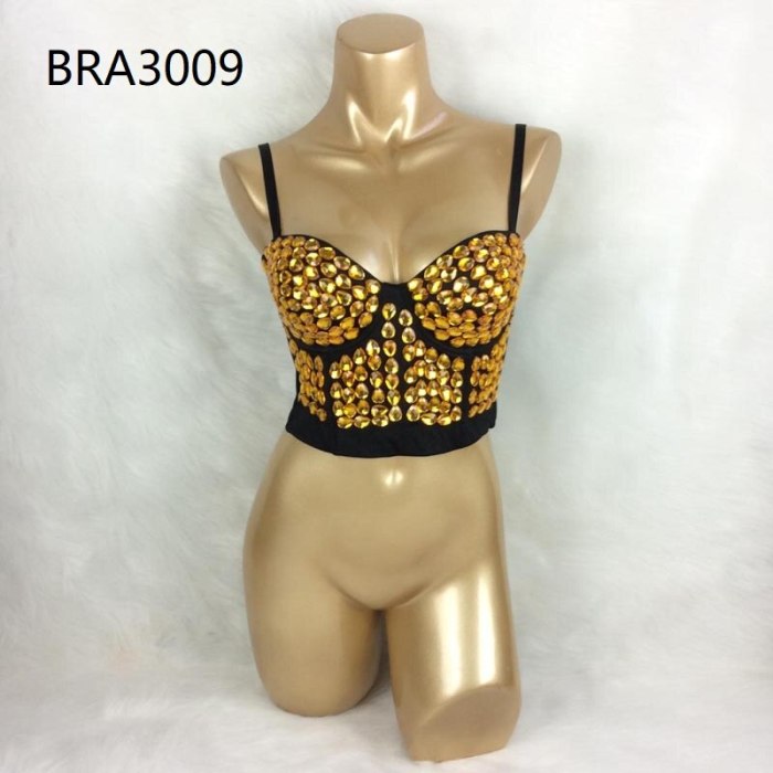 Hot Bras For Women New Punk Style Diamond Party Club Bra Black Push Up Rave Studded Bra Nightclub Bras Clubwear Dance Wear bra3009
