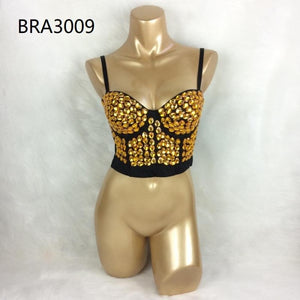 Hot Bras For Women New Punk Style Diamond Party Club Bra Black Push Up Rave Studded Bra Nightclub Bras Clubwear Dance Wear bra3009