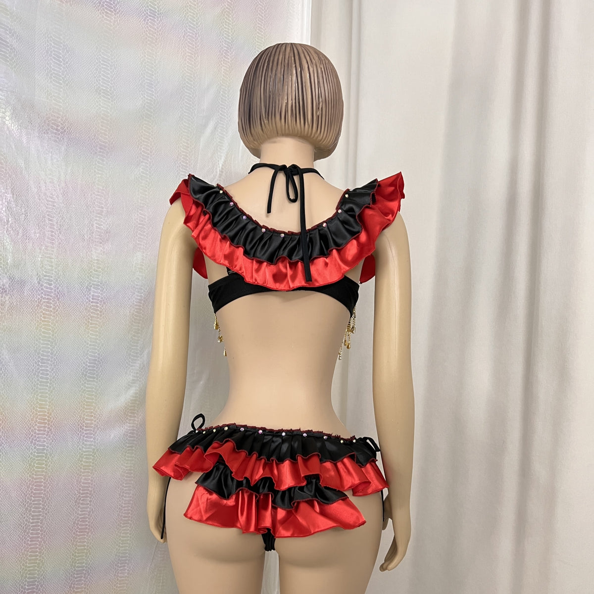 New Style Handmade Bra And Panty Alice Samba Carnival Stones And Diamond For EDC Costumes Black/ Red Color