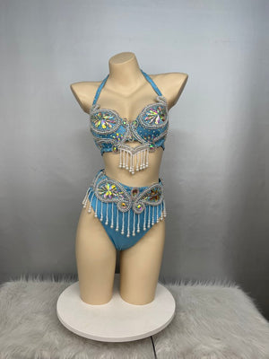 Party Club Samba Costumes Bra Belt and Pants Yellow Color Rave Costumes BP032