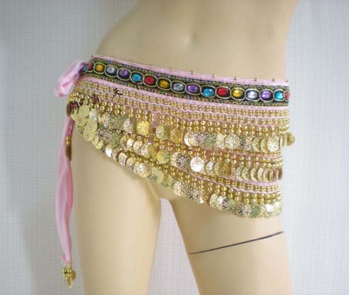 5pcs mix colors Belly dance Hip Scarf 338 coins gold/silver Coin Belt Wraps HS1015-2