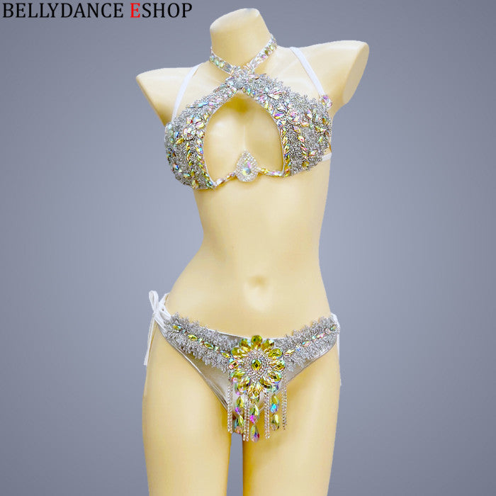 New Stage Show Costumes Sexy Samba Carnival Belly Dance Costume Suit For Women Wire Bra Belt Set Party Rave Dancer Wear Outfit