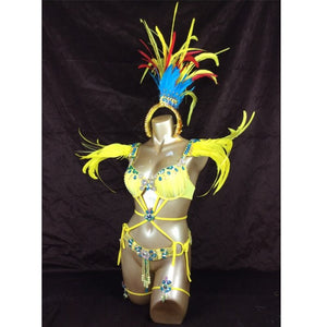 Sexy Samba Rio Carnival Costume  hot selling new belly dance costume with yellow Feather Head piece