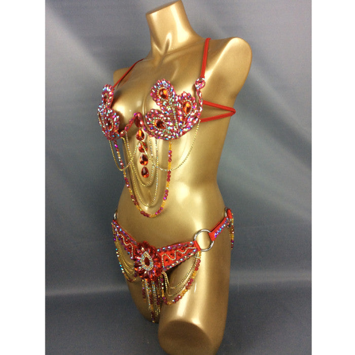 Samba Carnival Bra Belt Rainbow Stone C013-RYOAL BLUE & RED