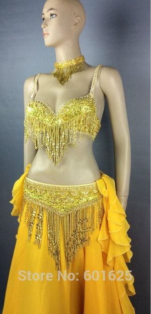 Belly dancing Performance costumes,handmade beading set bra,belt and skirt costumes,gold & silver T201+SK29