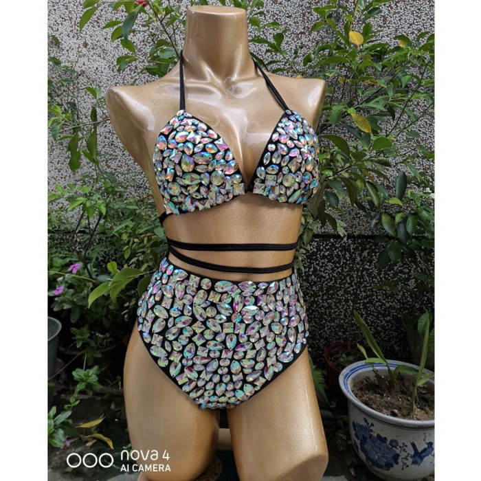 New Samba Carnival Bikini Set Bra High Waist Pants black AB Color Stone Hand Made 2 Piece dance wear BS01
