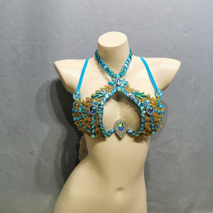 Samba Carnival Rave Festival Party Wire Bra Rainbow Stone