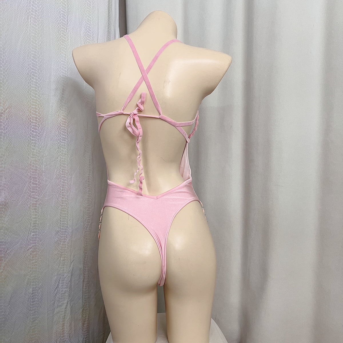 New Style Handmade Monokini Bodysuit Wire Bra With Thong Pink Color For Samba Carnival