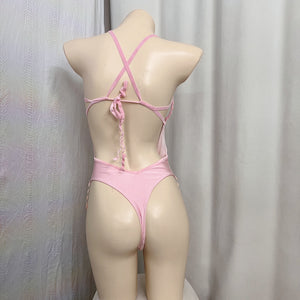 New Style Handmade Monokini Bodysuit Wire Bra With Thong Pink Color For Samba Carnival