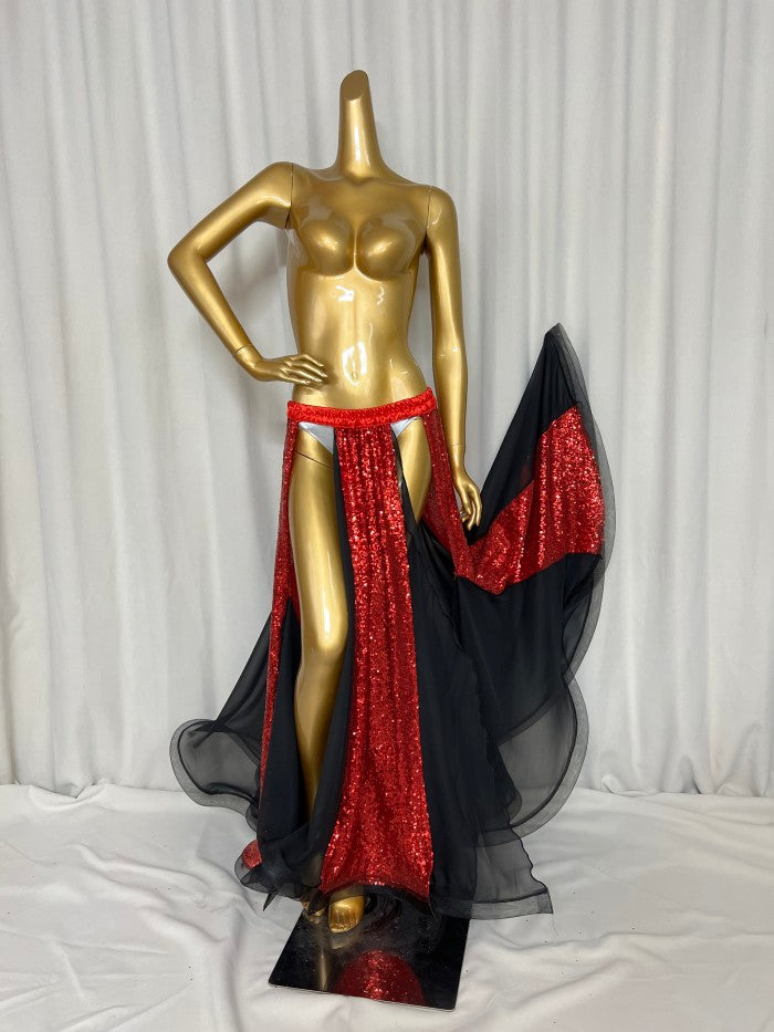 New Design Sequin Bellydancing Slit Long Skirts Sexy Belly Dance Dress Women Costume Training Dress Stage Performance Clothes