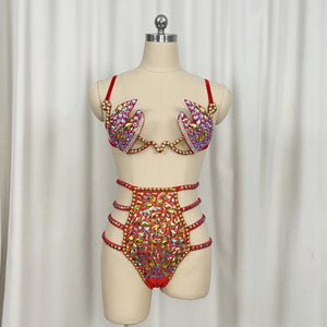 Samba Carnival Wire Bra And Panty Rainbow Stone Free Shipping Black and royal blue color BP036