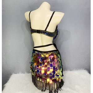 New Adult Lady Women Belly Dance Costume Set Beaded Sequins Tassel Belly Dance Bra Hip Scarf 3Pcs Bellydancing Stage Dance Wear N21014