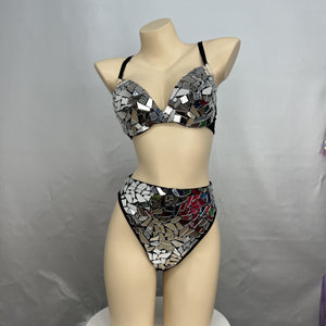 Samba Carnival Handmade Bra And High Waist Bottom mirror stones For EDC Festival Costumes