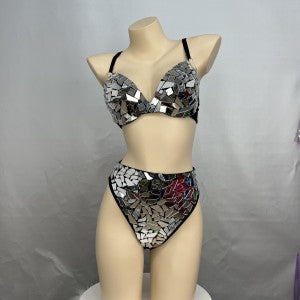 Samba Carnival Handmade Bra And High Waist Bottom mirror stones For EDC Festival Costumes