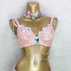 Sexy Women Beaded Sequins Belly Dance Costumes Bra Professional Belly Dancer Outfits Stage & Dance Carnival Tops BRA In USA Size  Bra2152