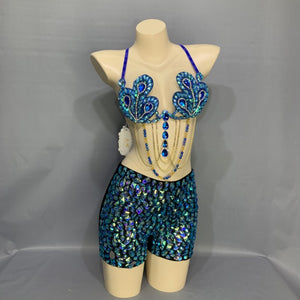 Samba Carnival Bra High Waist Pants Pink Color Stone Hand Made 2 Piece Set dance party wear BP008