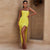 Yellow Strapless Ruched Midi Dress with Asymmetrical Hem