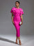 Women's Pink Beaded Short Sleeve Bow Tie Midi Bandage Dress for Celebrity Parties