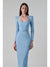 Women's Light Blue Long Sleeve Square Collar Bodycon Midi Dress for Evening Parties