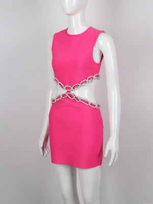 Women's Pink Bodycon Mini Dress with Hollow Circle Detail for Evening and Parties