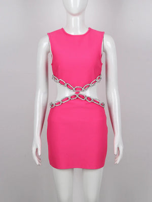 Women's Pink Bodycon Mini Dress with Hollow Circle Detail for Evening and Parties