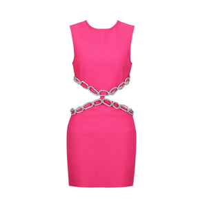 Women's Pink Bodycon Mini Dress with Hollow Circle Detail for Evening and Parties