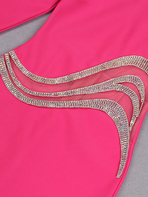 Women's Pink One-Shoulder Long Sleeve Dress with Gold Sequin Accents for Evening and Club Wear