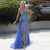 One Shoulder Blue Sequined Prom Dress with Sweetheart Neckline and Thigh-High Split