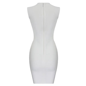 Women's White Sequin Embellished V-Neck Cut Out Bandage Mini Dress Mesh Sleeveless Bodycon