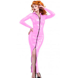 Women's Long Sleeve High Collar Zip Up PVC Leather Bodycon Maxi Dress Party Clubwear Multi-Color