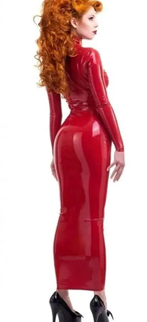 Women's Long Sleeve High Collar Zip Up PVC Leather Bodycon Maxi Dress Party Clubwear Multi-Color