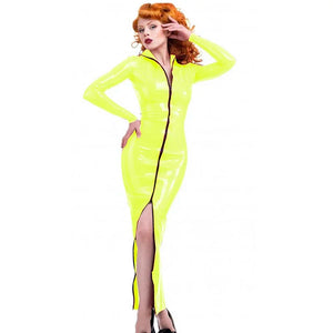 Women's Long Sleeve High Collar Zip Up PVC Leather Bodycon Maxi Dress Party Clubwear Multi-Color