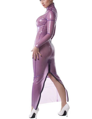 Clear PVC Turtleneck Long Sleeve Maxi Dress Bodycon Sheath Multi-Color S-7XL