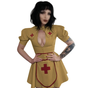 PVC Faux Latex Nurse Costume Puff Sleeve Dress Cosplay Mini Dress Apron Cape Set Party Multi-Color