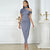 Elegant One-Shoulder Pleated Long Dress with Slit and Short Sleeve in Grey