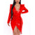 Women's PVC Leather V Neck Long Sleeve Asymmetrical Hem Mini Dress with Waist Bandage Multicolor