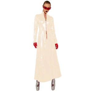 Glossy Women's Slim Long Trench Coat Dress Gothic Victorian Style Long Sleeve Front Zipper Multi-Color S-7XL