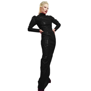 Gothic PVC Faux Latex Turtleneck Long Sleeve Maxi Bodycon Dress Wetlook Multi-Color Slim Clubwear