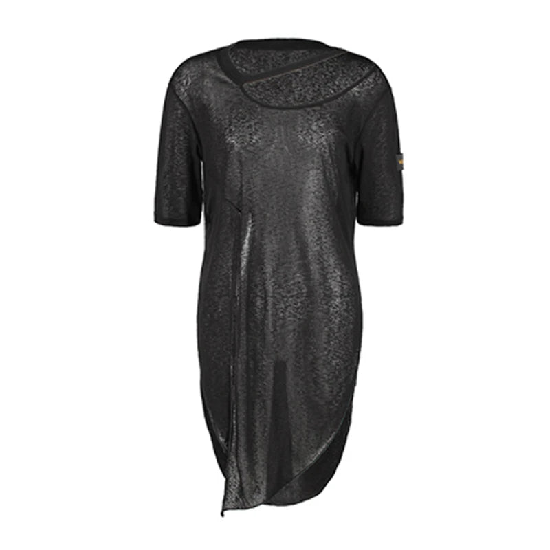 Women's Tan & Black Asymmetrical Knit Top with Twisted Front for Latin Dance