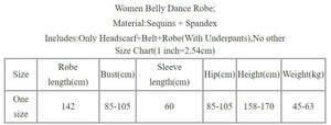Women's Green Sequin Embroidered Long Sleeve Baladi Said Belly Dance Dress with Headband and Cane