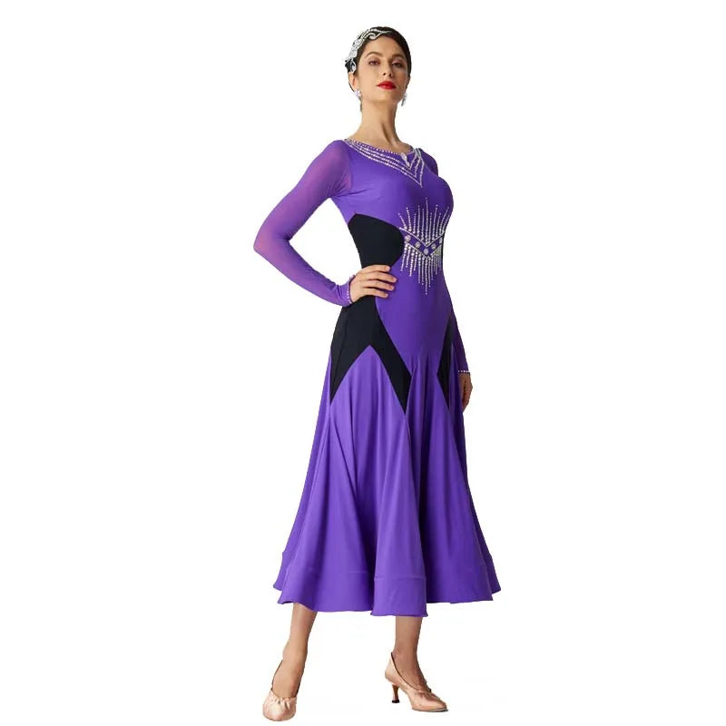 Women's Standard Ballroom Waltz Practice Dress With Long Skirt For Competition