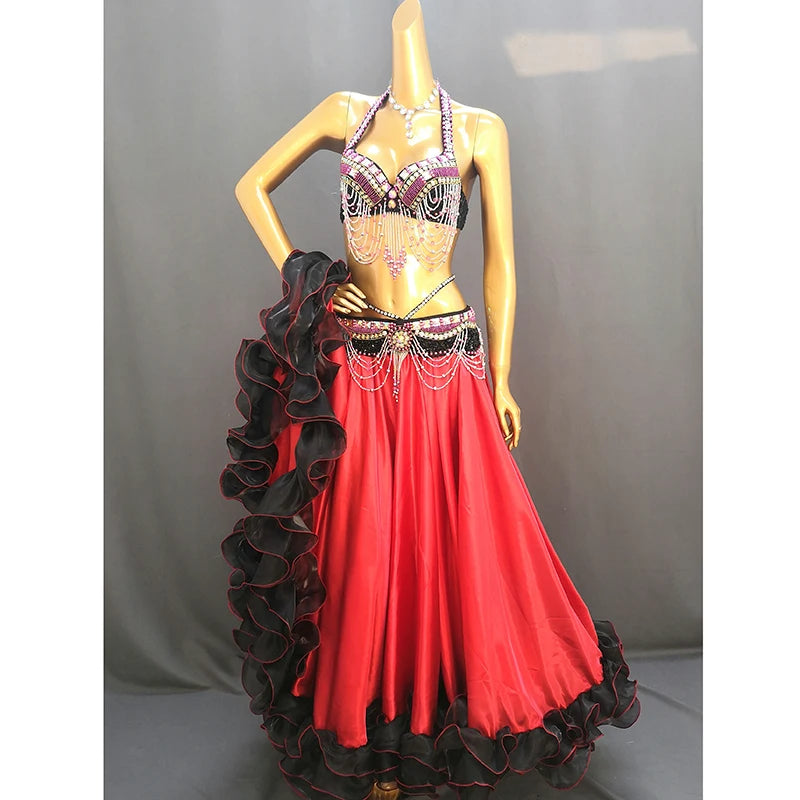 New Adult Lady women Belly Dance Costume set belly dancing clothes Stage halloween bellydance Bra Belt Skirt Bellydancing Wear TF1402 + SK39