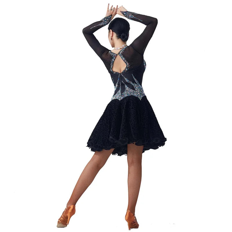Women's Black Latin Ballroom Competition Dress Customizable