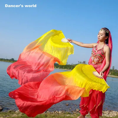 Belly Dance Fan Veils Women's Ombre Silk Bamboo Long Fan Ribs, Belly Dancing Performance Accessory