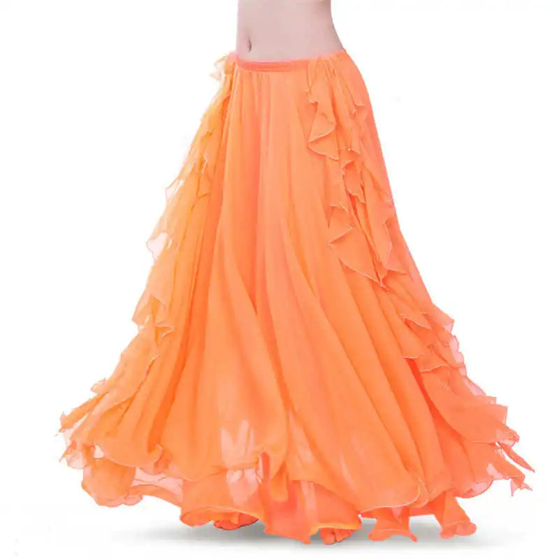 Belly Dance Skirt, Women's Royal Blue Chiffon Ruffle High Slit Maxi Skirt, Belly Dancing Performance Apparel
