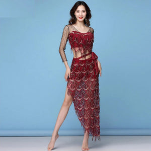 New belly Dance Costumes Outfits Belly Dancing Clothes Fashion Bellydance Performance Clothing Top&Skirt Dancer Trainning Wear HY1188 -2 piece/ set