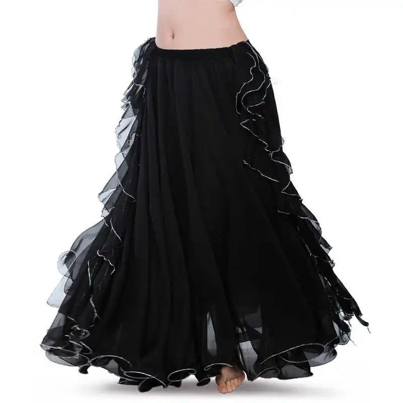 Belly Dance Skirt, Women's Royal Blue Chiffon Ruffle High Slit Maxi Skirt, Belly Dancing Performance Apparel
