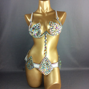 Samba Carnival Bra Belt Rainbow Stone bra and belt Handmade wire bra C011-2 free shipping